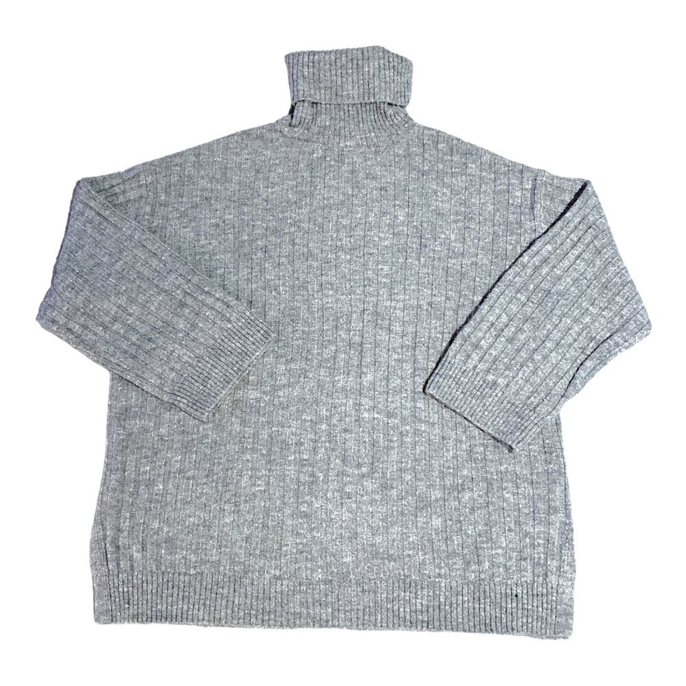 HM Sweater Mens S Gray Rib Knit Pullover Turtleneck Boxy Minimalist Pullover
